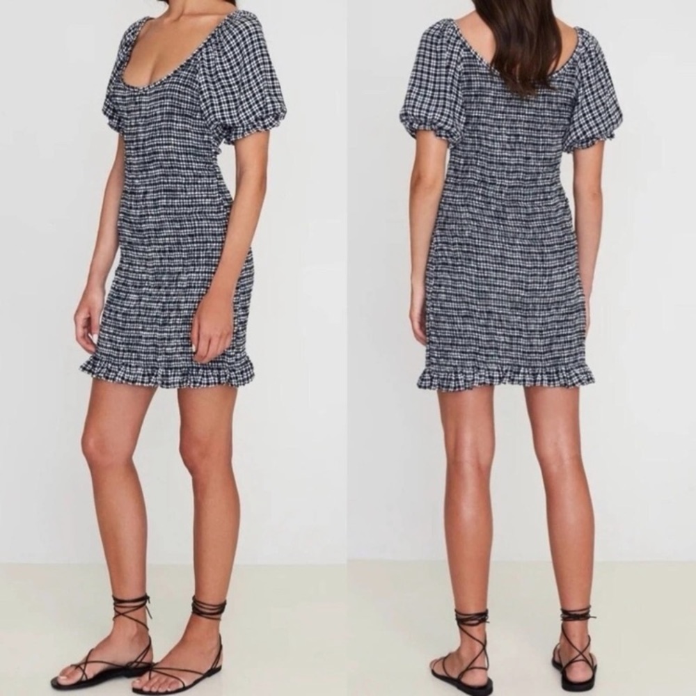 Faithfull The Brand Constantia Mini Smocked Dress in Emelinah Check size 10